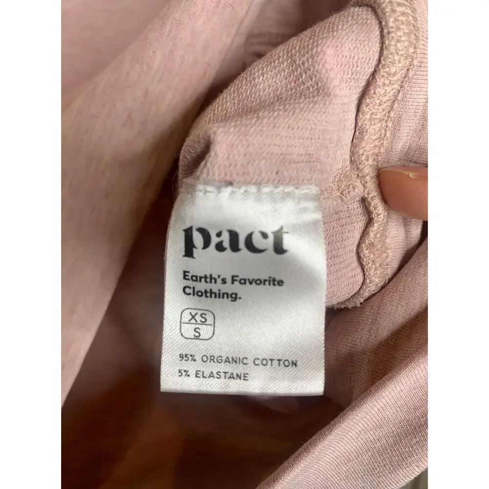 Pact Pale Pink V Neck Cotton T Shirt Sz XS / S95% Organic Cotton 5% Elastane - Picture 9 of 10